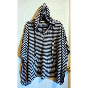mesh + lace Women's Plus 1X Gray/Black Studded Oversized Poncho Hoodie Sweater